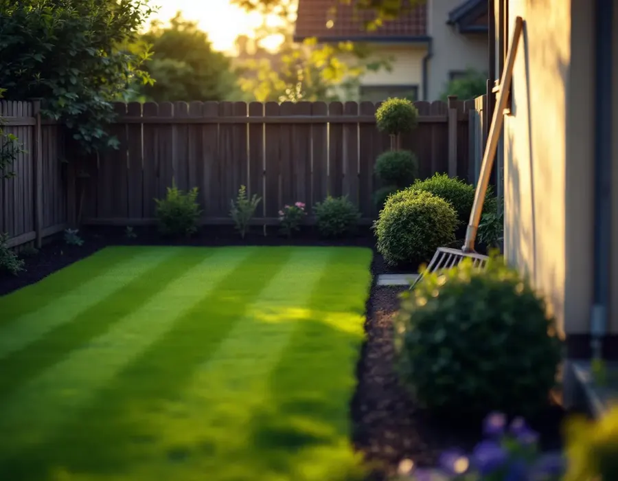 Gepflegter Garten mit frisch gemähtem Rasen