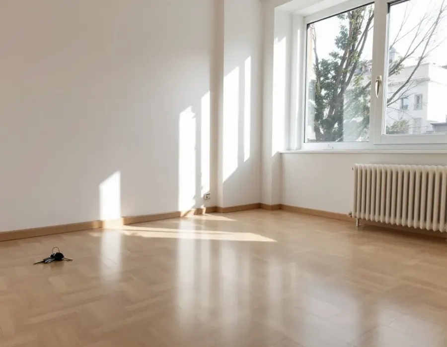 Leerer, blitzblank geputzter Raum mit glänzendem Parkett